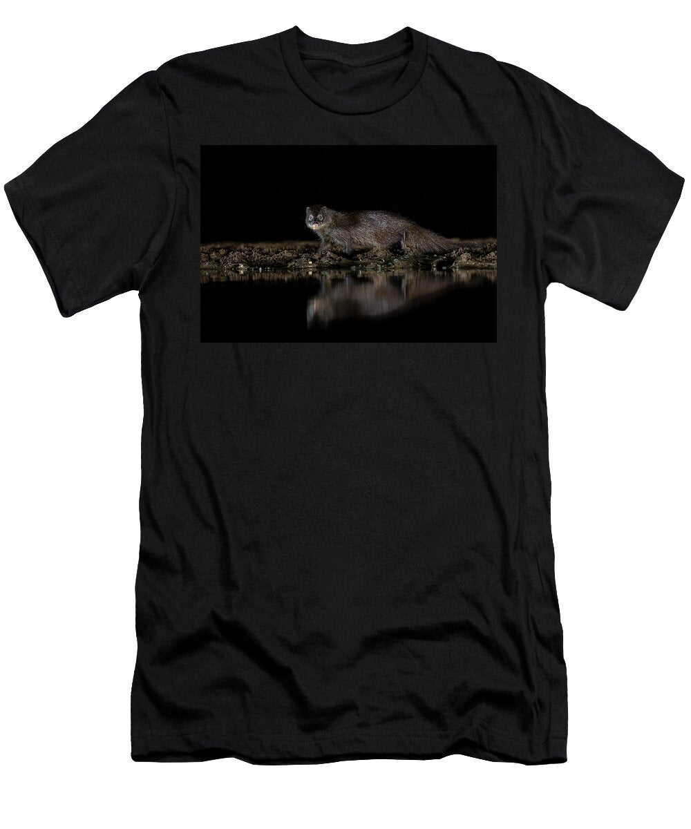 Water Mongoose At Night By Waterhole Zimanga Private Game Ann Steve Toon Natureplcom T-Shirt