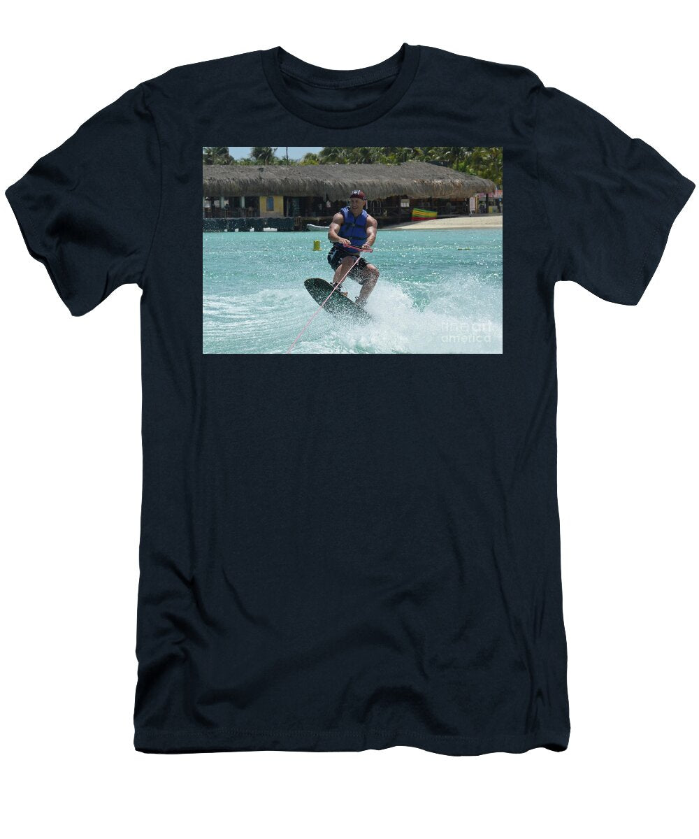Water Spraying Around a Wakeboarder As He Jumps Dejavu Designs T-Shirt