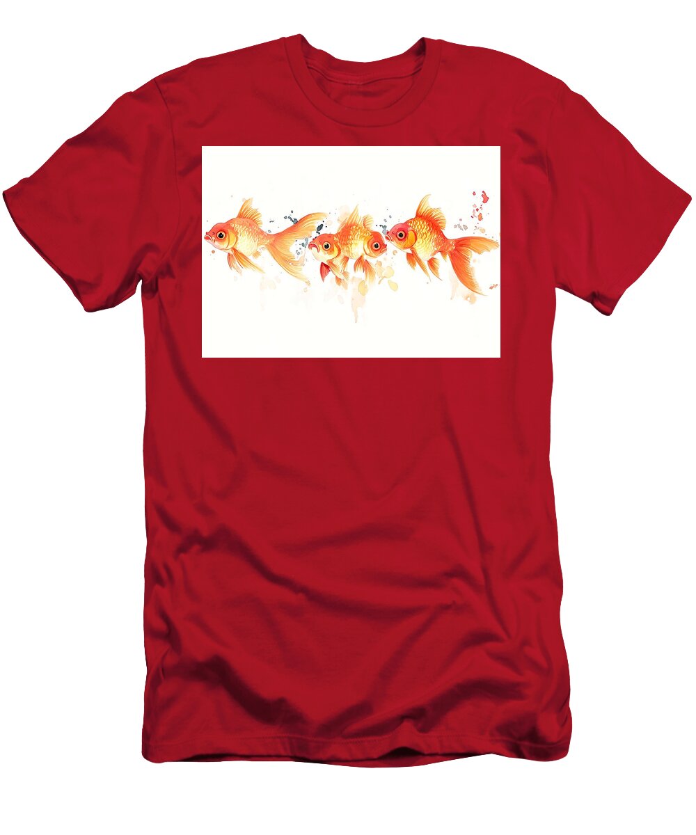 Watercolor Goldfish Seven Bubbly Goldfish Aquatic Fish Art Giunia Sigworth T-Shirt