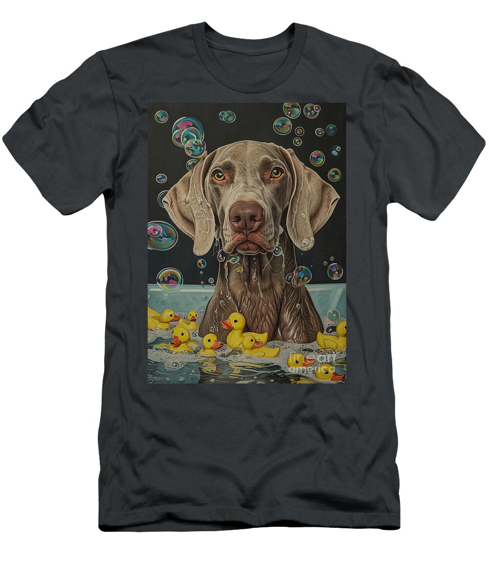 Weimaraner Dog Enjoying a Bubbly Bath Adrien Efren T-Shirt