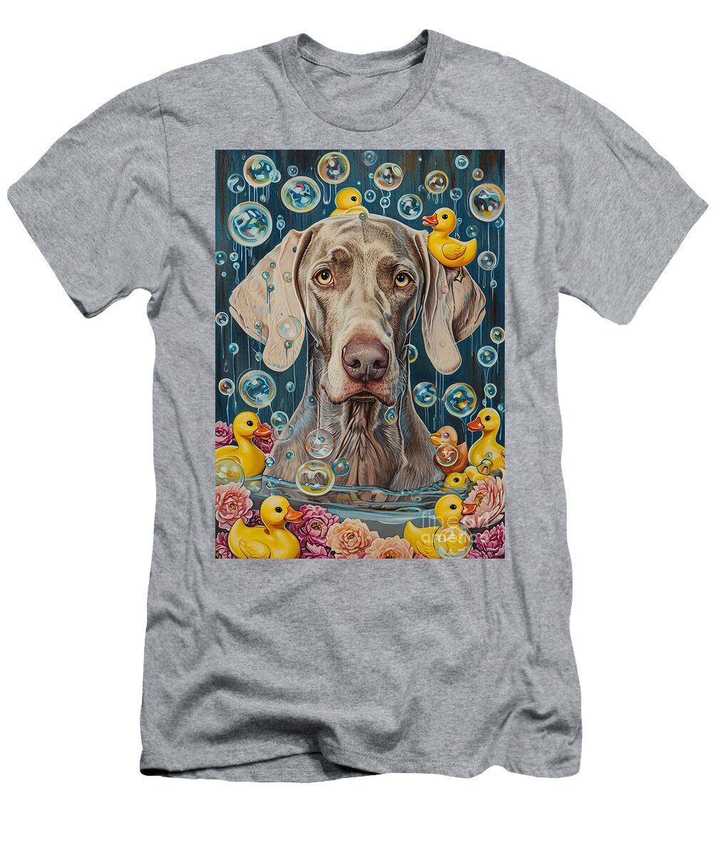Weimaraner Dog Frolicking in a Bubbly Bathtub Adrien Efren T-Shirt