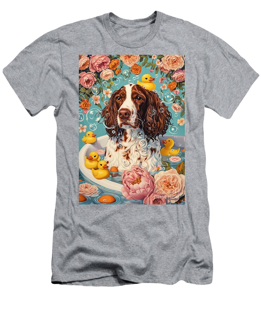 Welsh Springer Spaniel Dog Enjoying a Bubbly Bath Adrien Efren T-Shirt