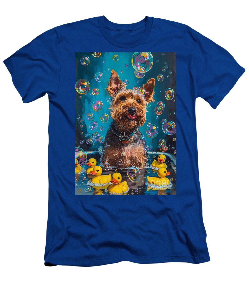 Welsh Terrier Dog Frolicking in a Bubbly Bathtub Adrien Efren T-Shirt
