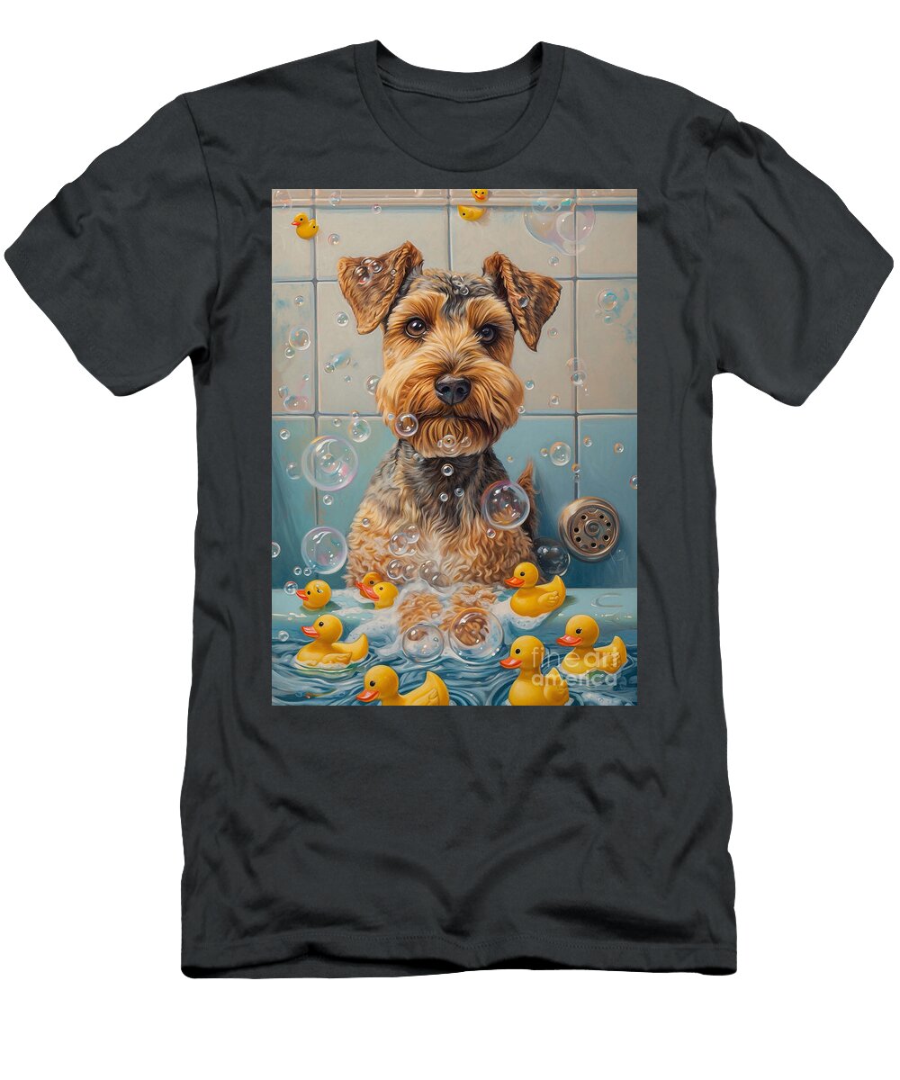 Welsh Terrier Dog in a Bubbly Bathtub Scene Adrien Efren T-Shirt