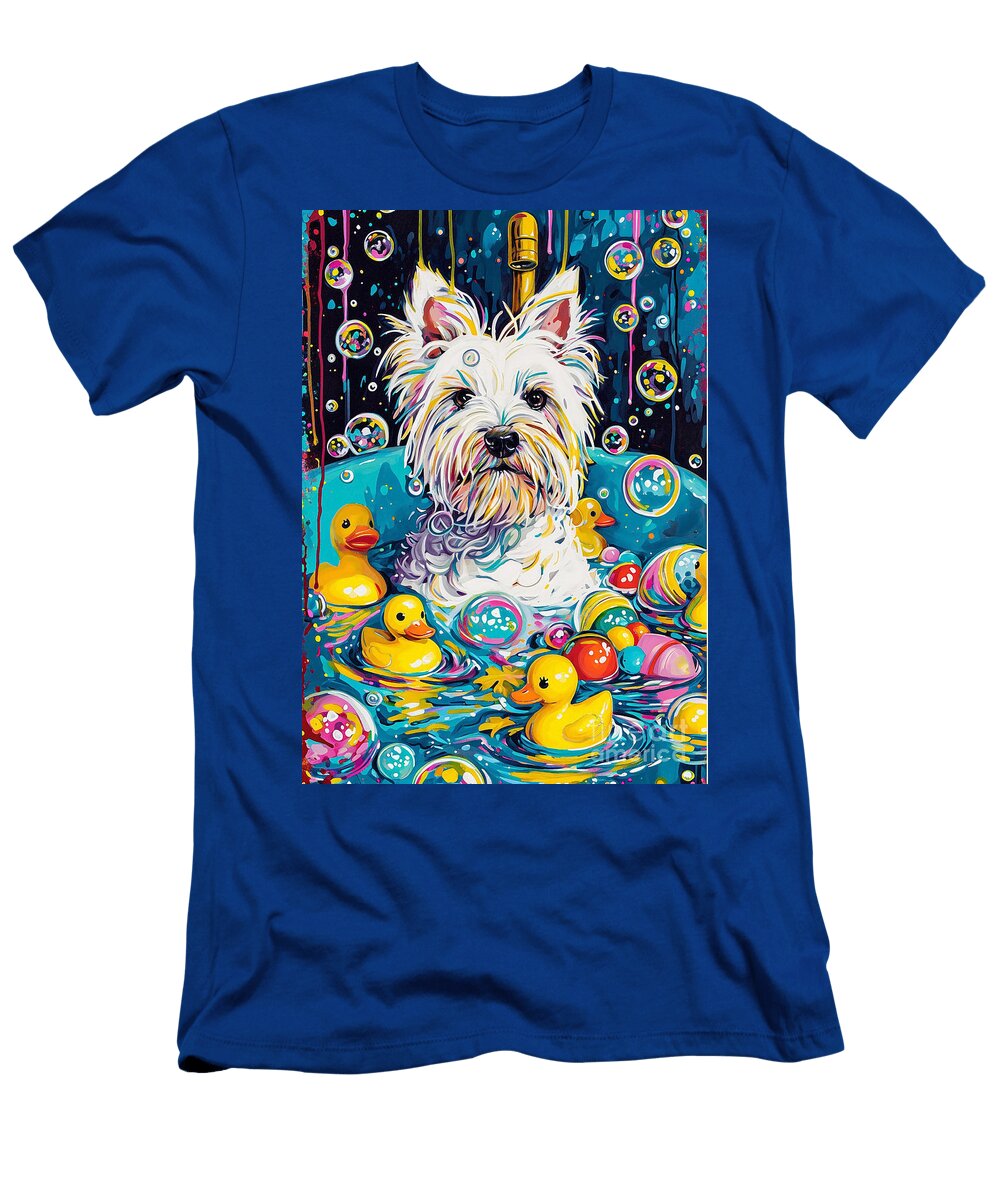 West Highland White Terrier Dog Enjoying a Bubbly Bath Adrien Efren T-Shirt