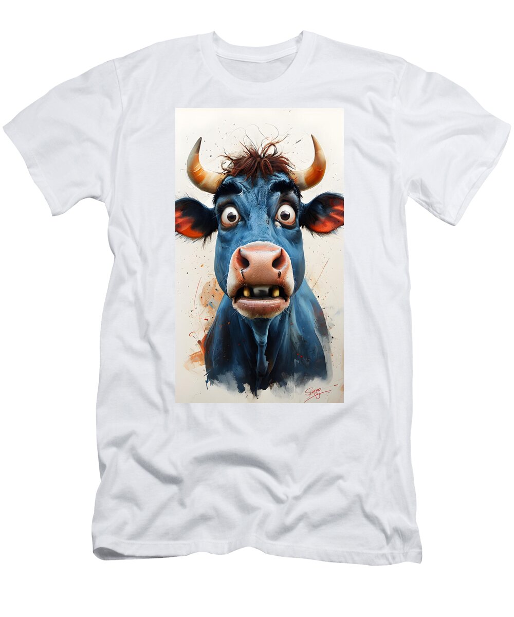 Whimsical Blue Cow Portrait Nabil Rejaibi T-Shirt