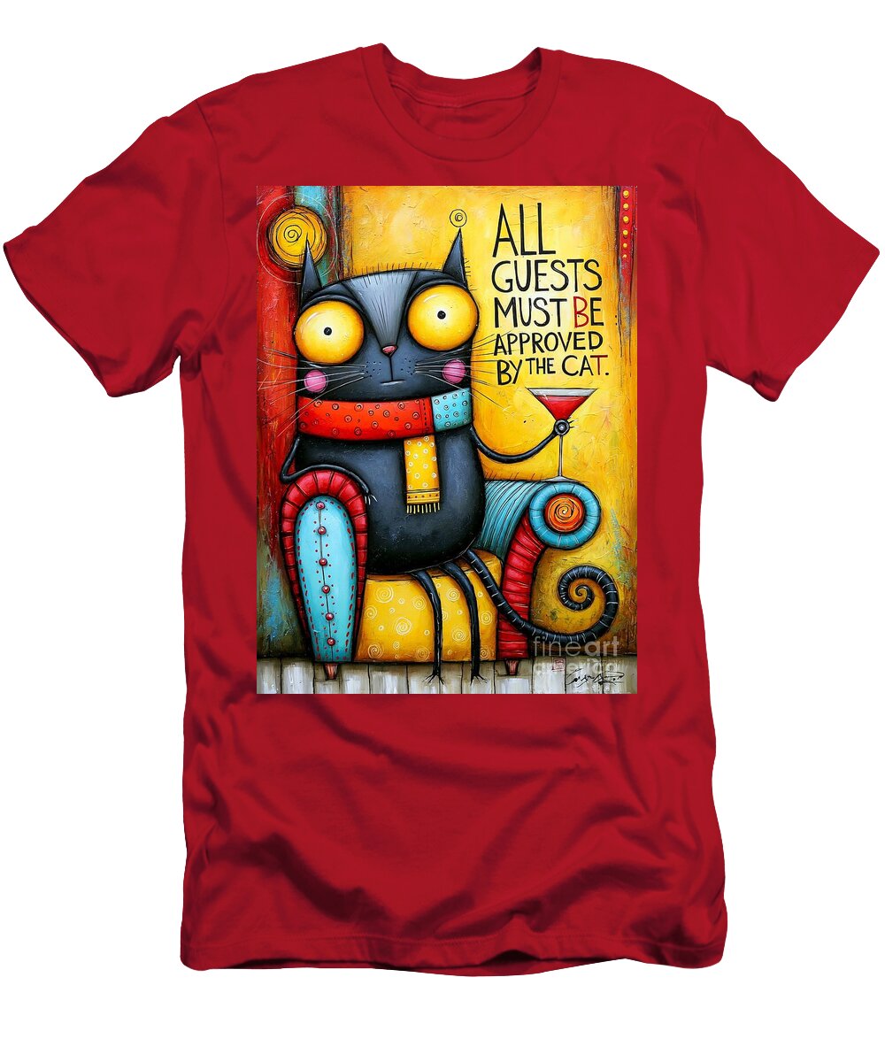 Whimsical Cat with a Martini Kc Jones T-Shirt