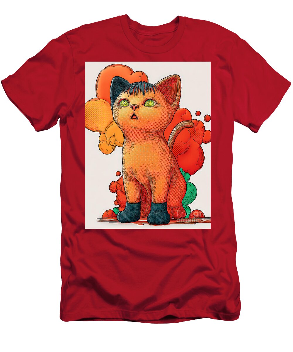 Whimsical Cat with Colorful Bubbles Grafititee S T-Shirt