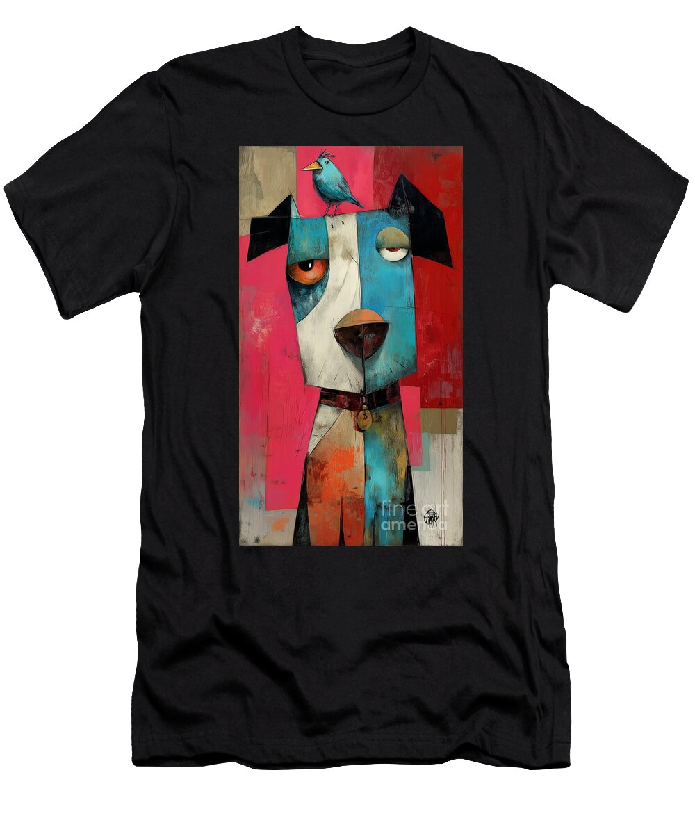 Whimsical Dog with Blue Bird Kc Jones T-Shirt