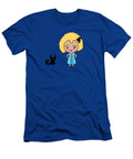 Whimsy Blonde Girl and Cat in Blue Barefoot Bodeez Art T-Shirt