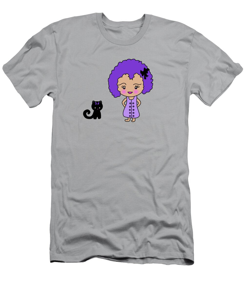 Whimsy Girl and Cat in Violet and Purple Barefoot Bodeez Art T-Shirt