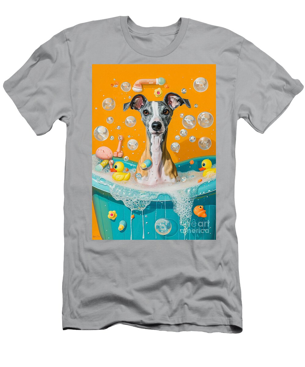 Whippet Dog Enjoying a Bubbly Bath Adrien Efren T-Shirt