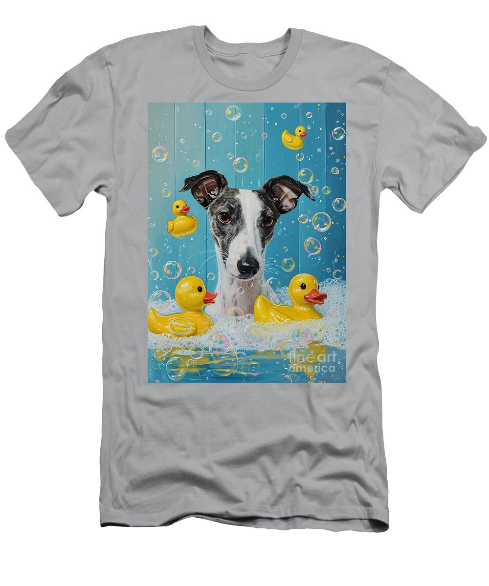 Whippet Dog Frolicking in a Bubbly Bathtub Adrien Efren T-Shirt