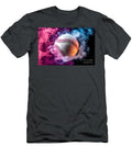 White Baseball Ball in Multi Colored Red Smoke From a Vape on a Black Isolated Background N Akkash T-Shirt