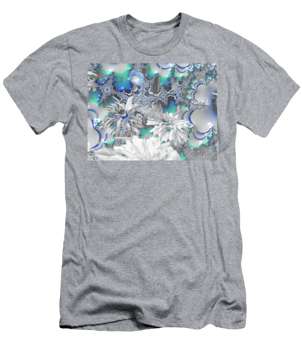 White Flowers with Bubbly Whites Teals and Blues Lucia Vega T-Shirt