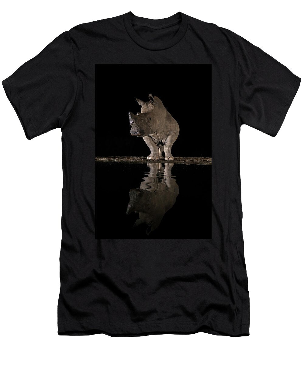 White Rhino At Water At Night Zimanga Private Game Ann Steve Toon Natureplcom T-Shirt
