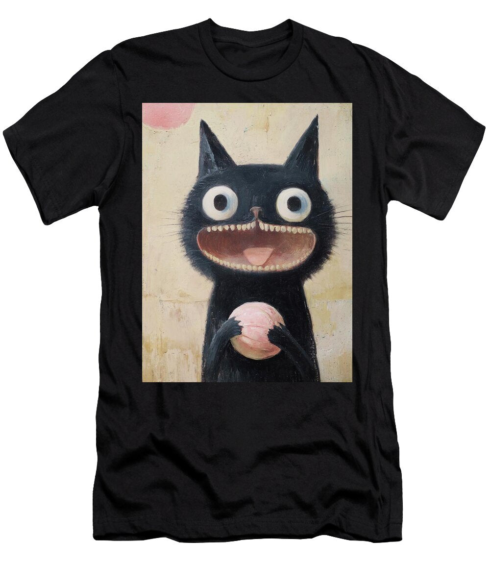 Wide Eyed Black Cat with Ball Fabrizio Cassetta T-Shirt