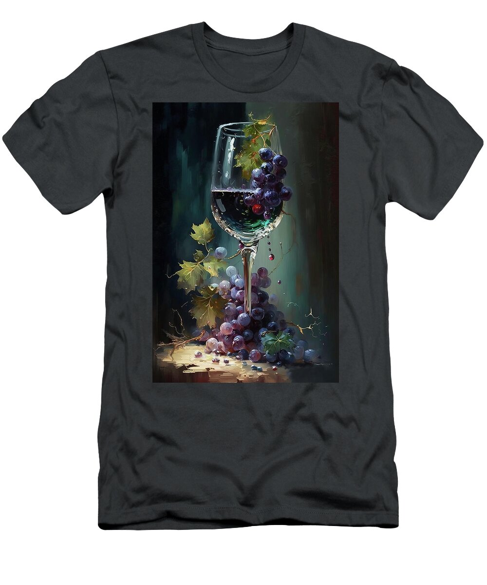Wine Glass and Grapes Iv Athena Mckinzie T-Shirt