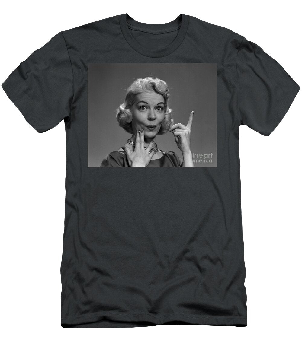 Woman Pointing Upwards with Lips Debrockeclassicstock T-Shirt
