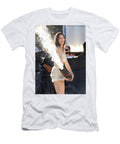 Woman Spraying Champagne Outdoors Seruza Buana T-Shirt