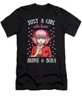 Womens Just a Girl Who Loves Anime Boba Bubble Tea Manga Kawaii V Neck Nice Ezone Prints T-Shirt
