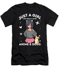 Womens Just a Girl Who Really Loves Anime and Dogs Pastel Goth Girl V Neck Fun Ezone Prints T-Shirt