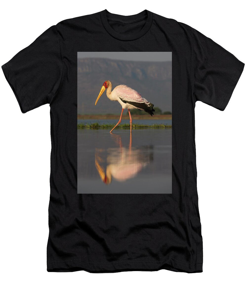 Yellowbilled Stork Reflected in Water Zimanga Private Game Ann Steve Toon Natureplcom T-Shirt