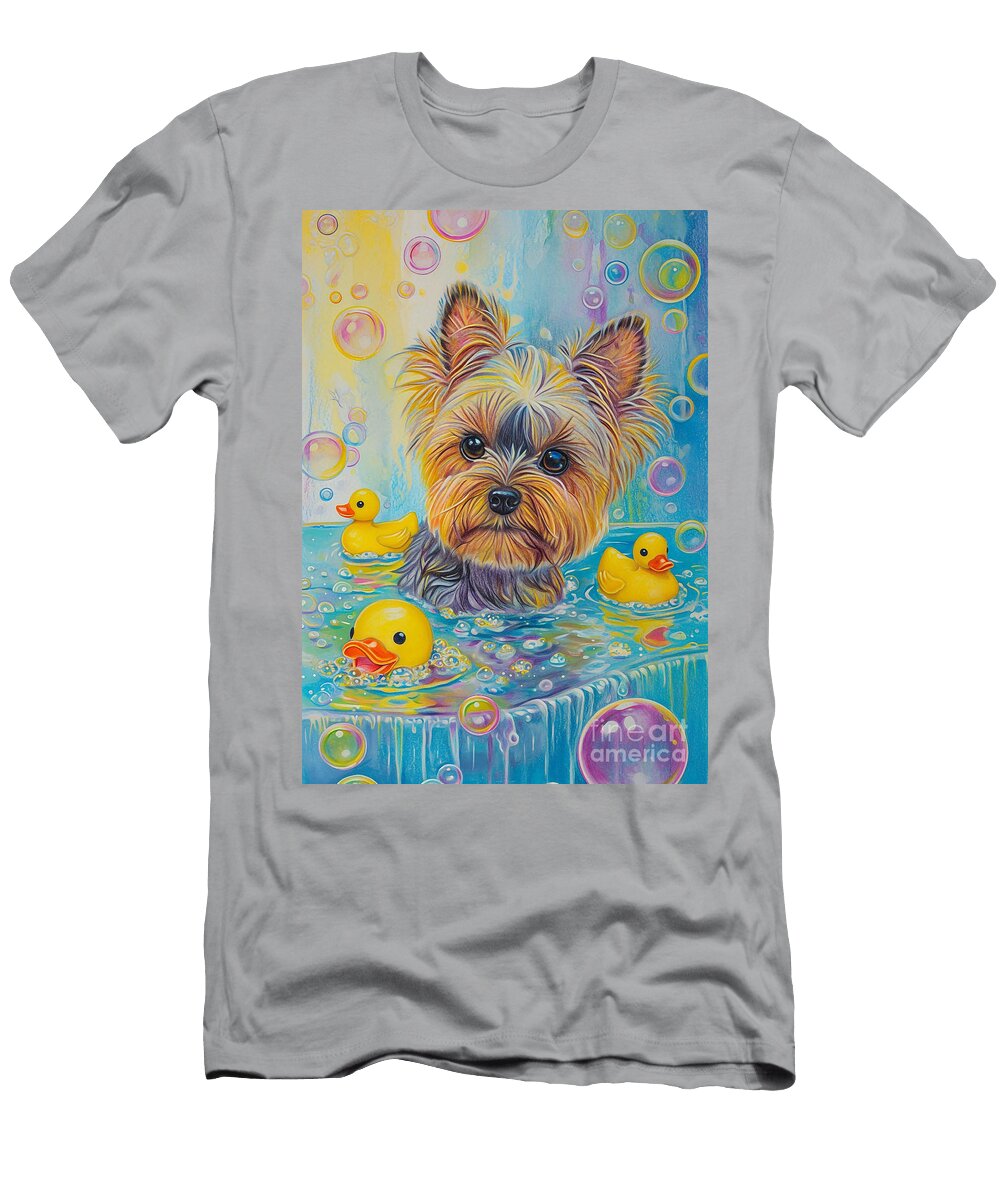 Yorkshire Terrier Dog Enjoying a Bubbly Bath Adrien Efren T-Shirt
