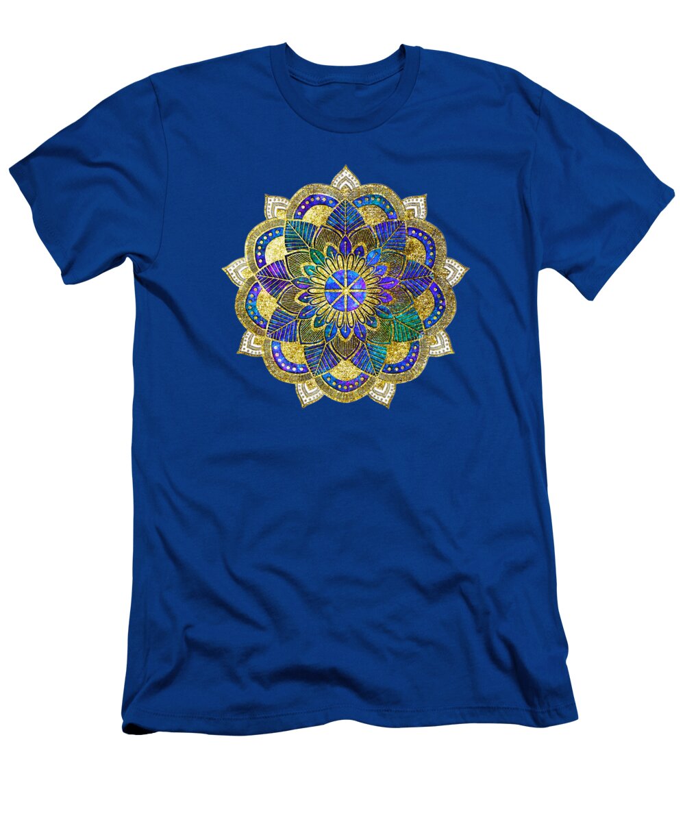 Zen Flower Mandala on Blue Peggy Collins T-Shirt